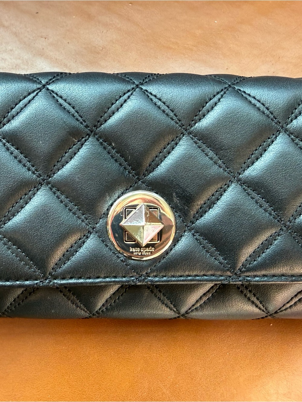 kate spade Black Quilted Leather Wallet with Gold Accent